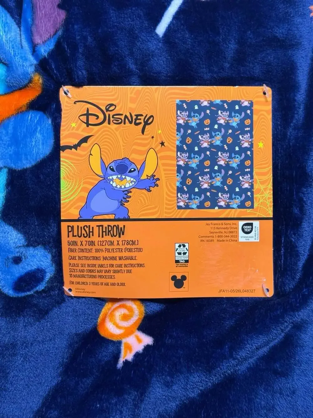 Disney Stitch Halloween Pumpkin Candy Plush Throw Blanket 50x70